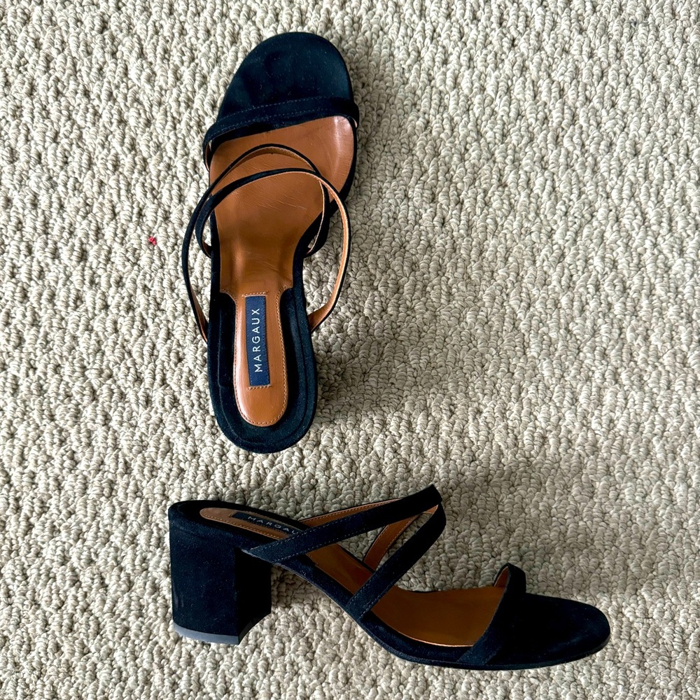 Margaux Black Suede Block Heeled Sandals